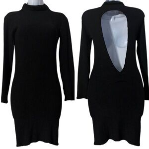 Tripp NYC VTG Black Open Back Bodycon Crinkle Stretch Y2K Goth Club Mini Dress